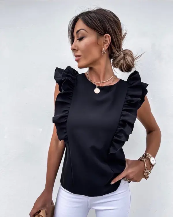 Stylish Casual Blouse with Ruffles on the Shoulders